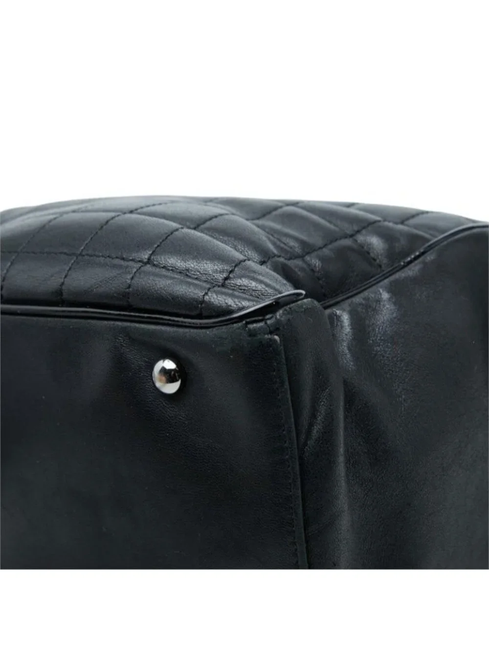 Chanel CC Logo Camellia Choco Bar Chain Tote Black Lambskin Patent